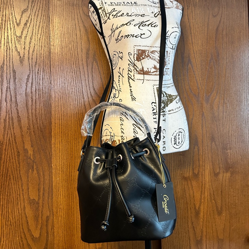 Black Embossed Drawstring Bag NWT - image 2